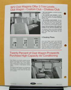1972 Club Wagon Light Truck Sales Features Dealer Only Item Salesman Folder Orig