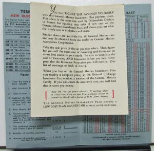 1938 Oldsmobile GMC Payment Chart Instalment Plan For Cars Sales Folder Orig