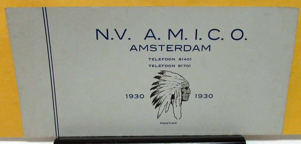 1930 Pontiac Foreign Dealer Sales Brochure Mailer N.V. A.M.I.C.O. Amsterdam Rare