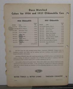 1938 Oldsmobile DuPont Color Paint Chips & Formulas Leaflets Original
