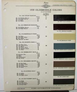 1939 Oldsmobile Acme Proxlin Color Chips Formulas Bulletin No 6 Original