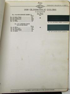 1939 Oldsmobile Acme Proxlin Color Chips Formulas Bulletin No 6 Original