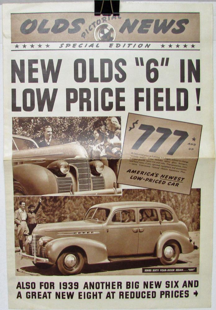 1939 Oldsmobile Six 60 70 Eight 80 Pictorial Spec Ed Newsprint Sales Folder Orig