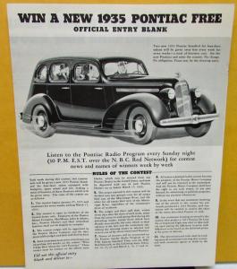 1935 Pontiac Dealer Standard Six Free Give-Away Entry Blank Contest Promotion