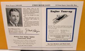 1935 Pontiac Dealer Mailer Union Motor Sales Magazine Customer Info Original