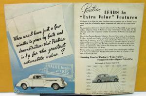 1936 Pontiac Dealer Mailer Large Color Folder Sedan Coupe Cabriolet Value