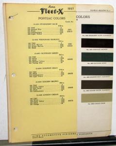 1937 Pontiac Paint Chip Colors Leaflet Acme Lacquer W/Formula