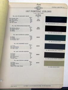 1937 Pontiac Paint Chip Colors Leaflet Acme Lacquer W/Formula