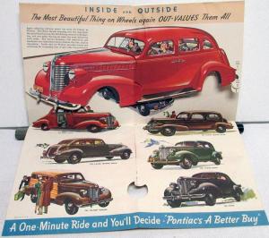 1938 Pontiac 6 & 8 Die Cut Inside Out Color Sales Brochure RARE Original