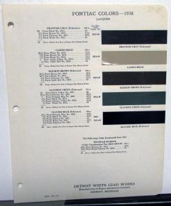 1938 Pontiac Color Paint Chips Leaflet Lacquer W/Formula