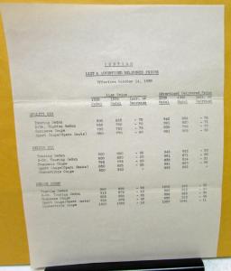1938 1939 Pontiac Dealer Data Sheet Original List & Delivered Price Six & Eight