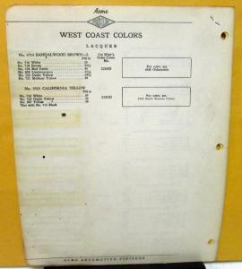 1939 Pontiac Color Paint Chips Leaflets W/Formula