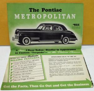 1941 Pontiac Dealer Sales Brochure Mailer Information & Promotion Metropolitan