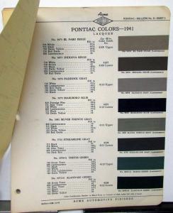 1941 Pontiac Color Paint Chips Leaflets Acme Original