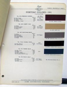 1941 Pontiac Color Paint Chips Leaflets Acme Original