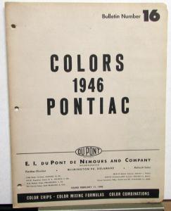 1946 Pontiac Color Paint Chips Leaflets Du Pont #16 W/Formula