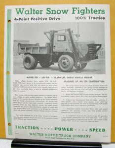 1962 Walter Truck Model FEK Snow Fighter Sales Brochure & Specifications