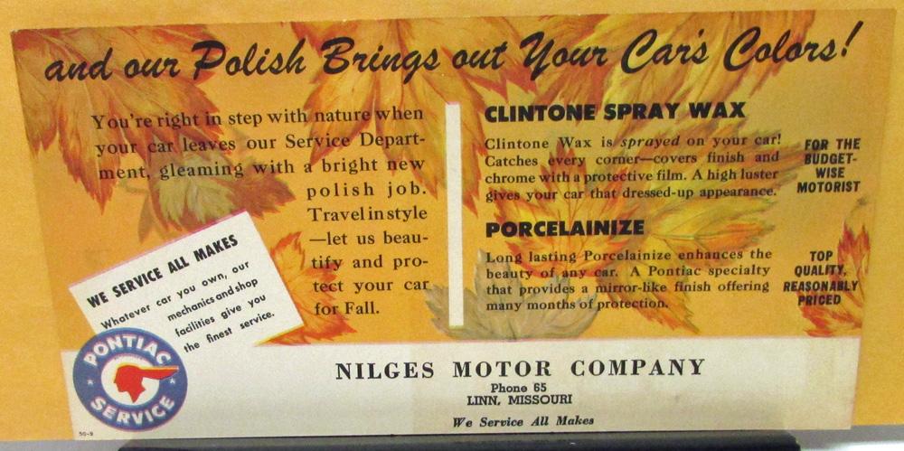 1950 Pontiac Dealer Postcard Mailer Fall Colors Polish Nilges Motor Co Linn Mo