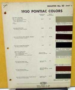 1950 Pontiac Color Paint Chips Leaflets Du Pont W/Formula