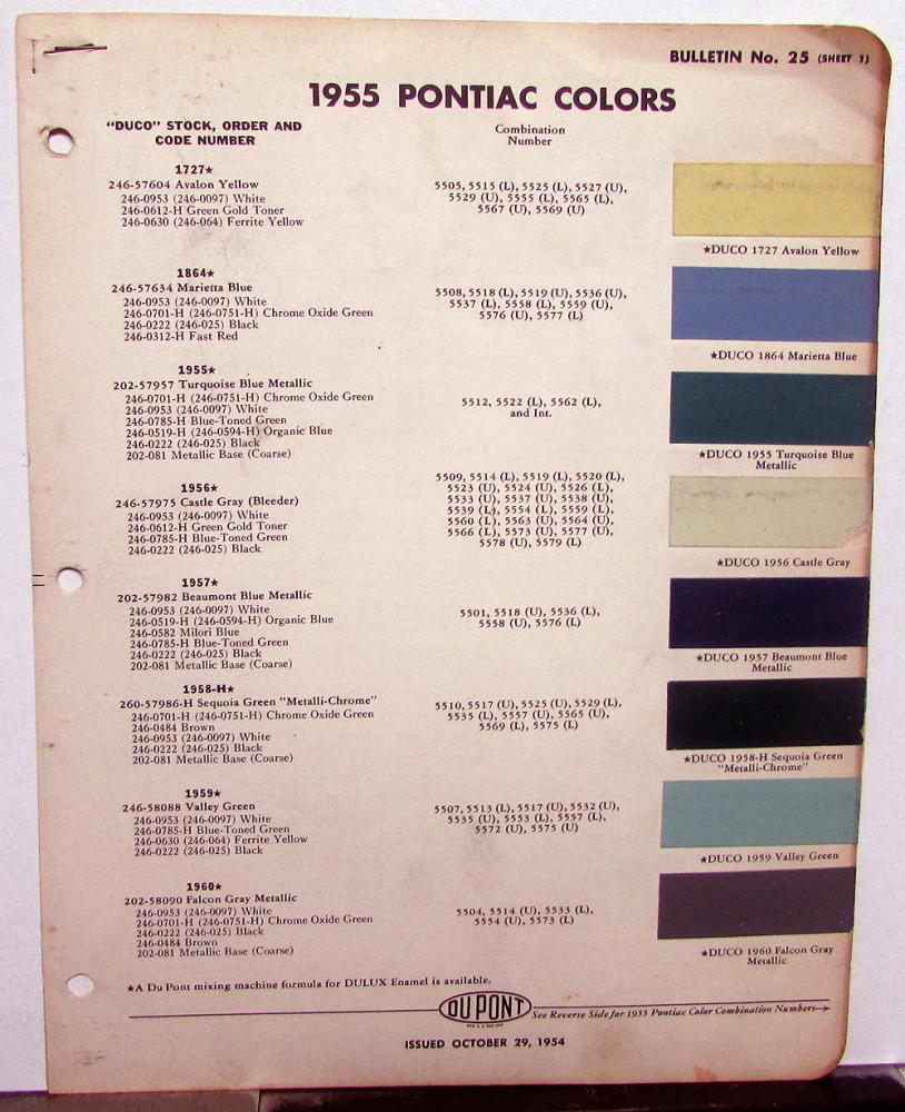 1955 Pontiac Color Paint Chips By DuPont Original