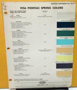 1956 Pontiac Spring Colors Paint Chips Leaflet Du Pont Bulletin #26-A