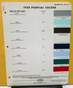 1958 Pontiac Color Paint Chips Leaflets Du Pont Bulletin #28