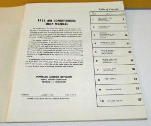 1958 Pontiac Dealer Shop Service Manual Air Conditioning Maintenance Repair A/C