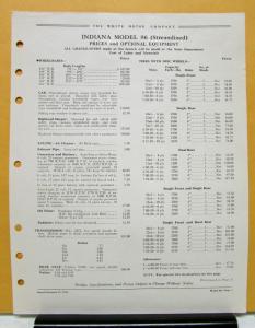 1938 White Truck Model Indiana 86 Prices and Optional Equipment Sales Brochure