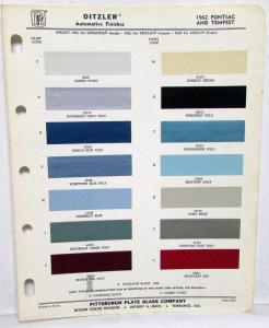 1962 Pontiac Color Paint Chips Leaflet Ditzler With Tempest PPG Original