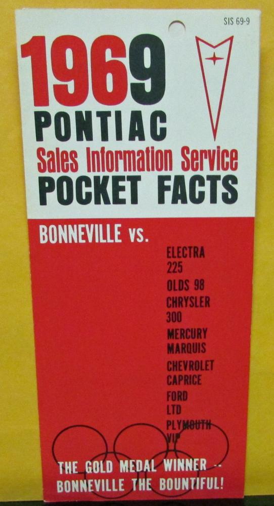 1969 Pontiac Dealer Sales Brochure Pocket Facts Bonneville VS Competition
