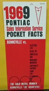 1969 Pontiac Dealer Sales Brochure Pocket Facts Bonneville VS Competition