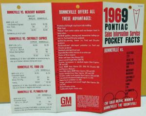 1969 Pontiac Dealer Sales Brochure Pocket Facts Bonneville VS Competition