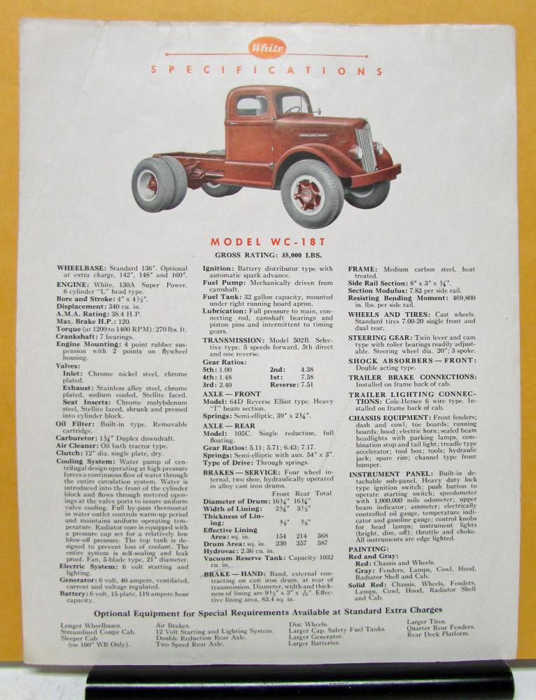 1949 White Truck Model WC 18T Sales Brochure & Specifications