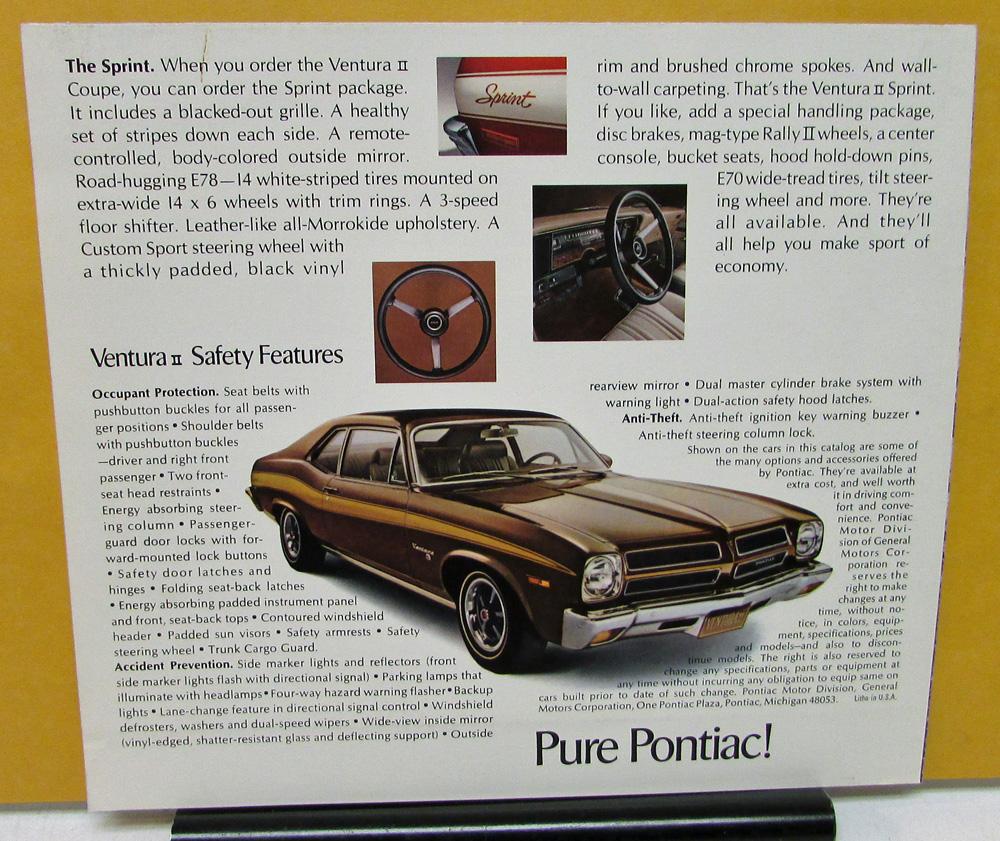 1972 Pontiac Dealer Sales Brochure Folder Ventura II Sprint