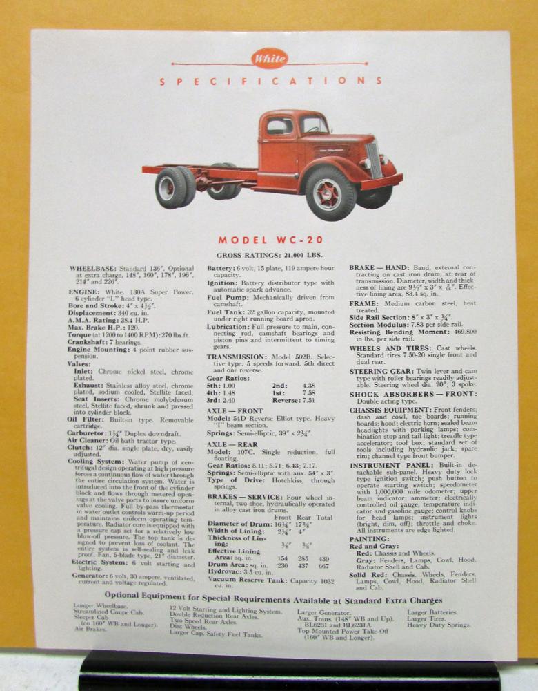 1949 White Truck Model WC 20 Sales Brochure & Specifications