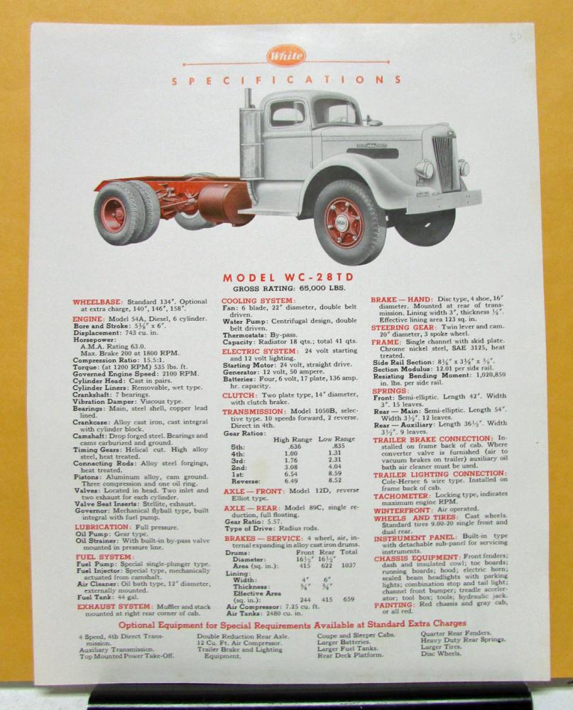 1950 White Truck Model WC 28TD Sales Brochure & Specifications