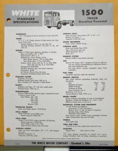 1961 White Truck Model 1500 Gasoline Powered Sales Brochure & Specifications