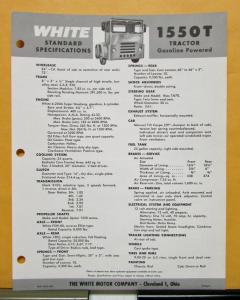 1962 White Truck Model 1550T Tractor Gasoline Sales Brochure & Specifications