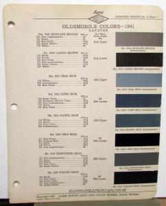 1941 Oldsmobile Color Paint Chips ACME Leaflet