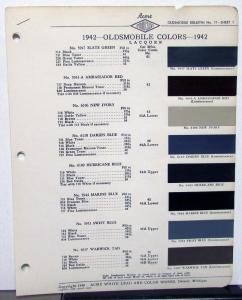 1942 Oldsmobile Color Paint Chips Acme Leaflets