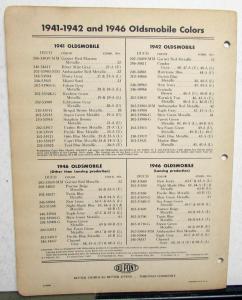 1947 Oldsmobile Dupont Color Paint Chips & Combinations Original Bulletin 14