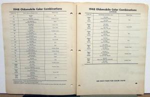 1948 Oldsmobile Dupont Color Paint Chips & Combinations Original Bulletin 15