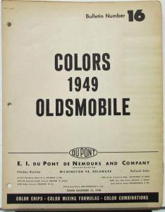 1949 Oldsmobile Dupont Color Paint Chips & Combinations Original Bulletin 16