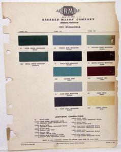 1951 Oldsmobile RM Color Paint Chips Leaflet