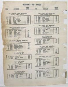 1951 Oldsmobile RM Color Paint Chips Leaflet