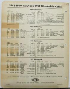 1952 Oldsmobile Dupont Color Paint Chips & Combinations Original Bulletin 19
