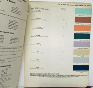 1958 Oldsmobile Dupont Color Paint Chips & Combinations Original Bulletin 25