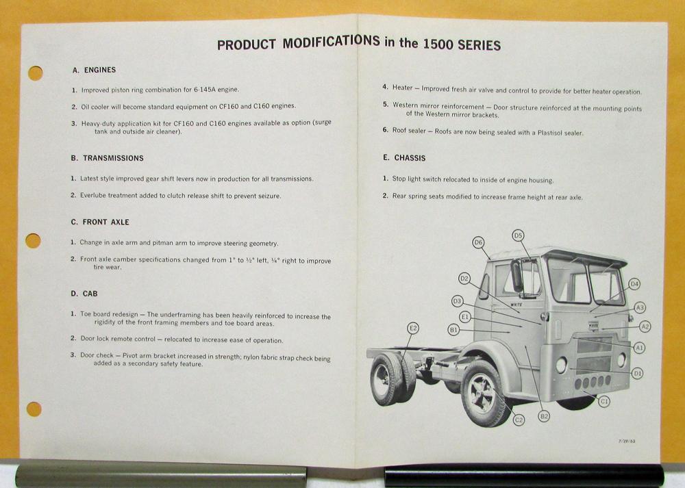 1963 1964 White Tuck Model 1500 Product Modification Sheet