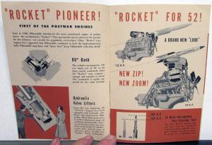 1952 Oldsmobile Rocket Engine Sales Brochure Original With Johnny & Lucille