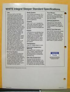 1994 White Truck Model Integral Sleeper Sales Brochure & Specifications